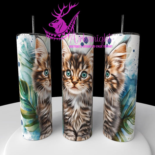 Gourde sur commande - Collection Watercolor Realism - Chaton Tigré Brun