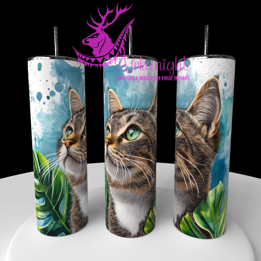 Gourde sur commande - Collection Watercolor Realism - Chat Tigré Brun