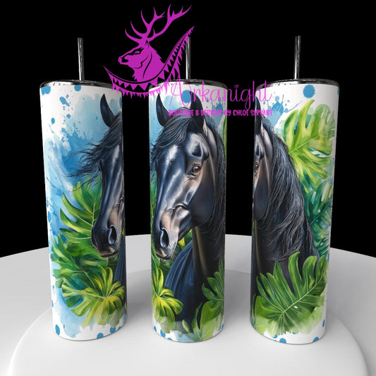 Gourde sur commande - Collection Watercolor Realism - Cheval Noir