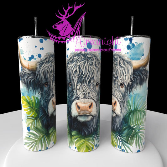 Gourde sur commande - Collection Watercolor Realism - Highland Cow Grise