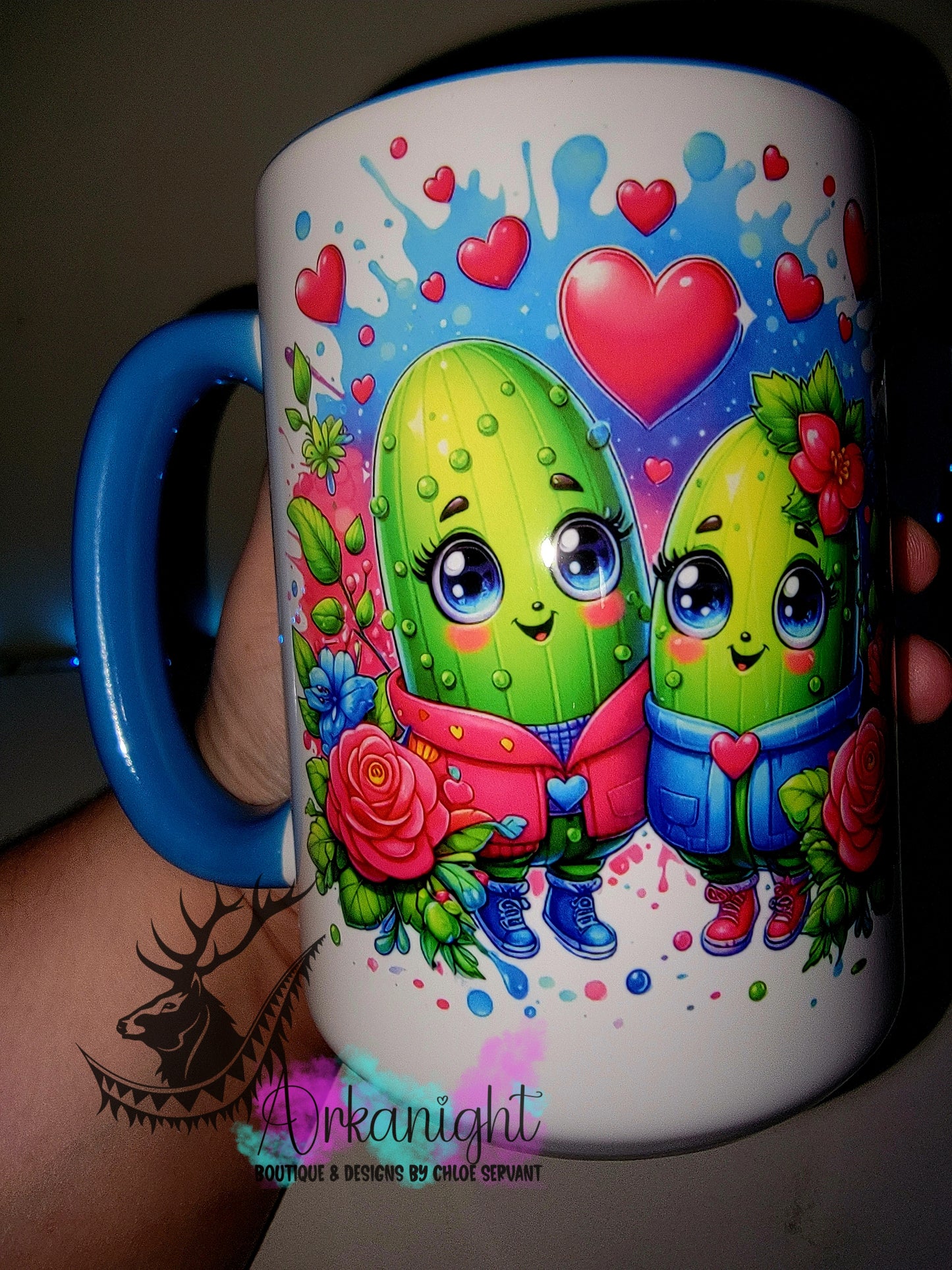 Tasse en céramique sur commande - Collection Saint-Valentin 2026 - Vintage - Turquoise Cornichon Couple