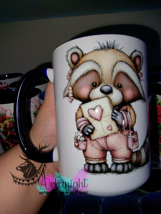 Tasse en céramique sur commande - Collection Saint-Valentin 2026 - Vintage - Love Letter Racoon
