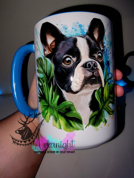 Tasse en céramique sur commande - Collection Watercolor Realism - Boston Terrier