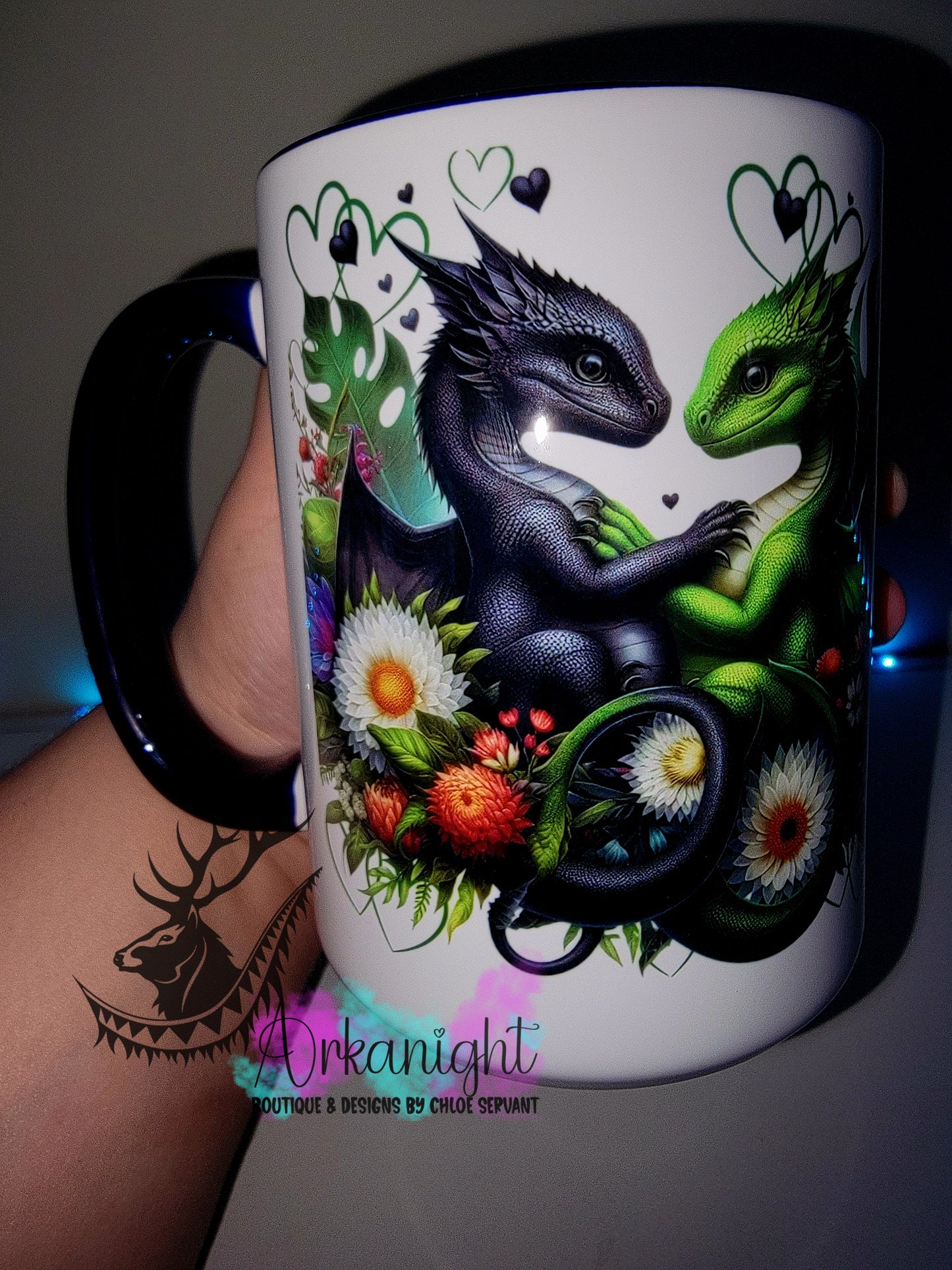 Tasse en céramique sur commande - Collection Saint-Valentin 2026 - Couple de Dragon Noir et Vert Forêt