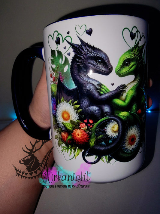 Tasse en céramique sur commande - Collection Saint-Valentin 2026 - Couple de Dragon Noir et Vert Forêt