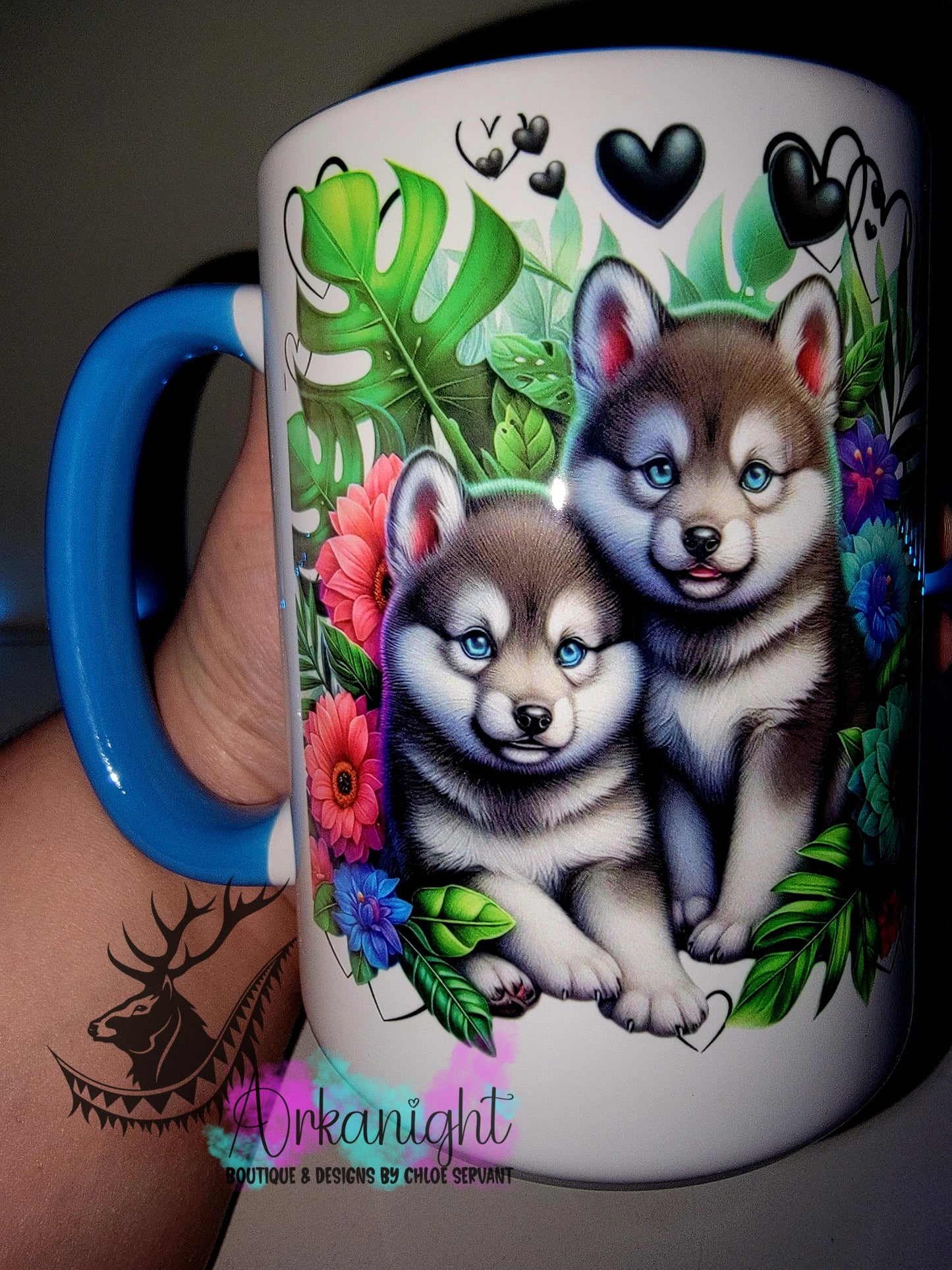 Tasse en céramique sur commande - Collection Saint-Valentin 2026 - Couple de Louveteaux Gris