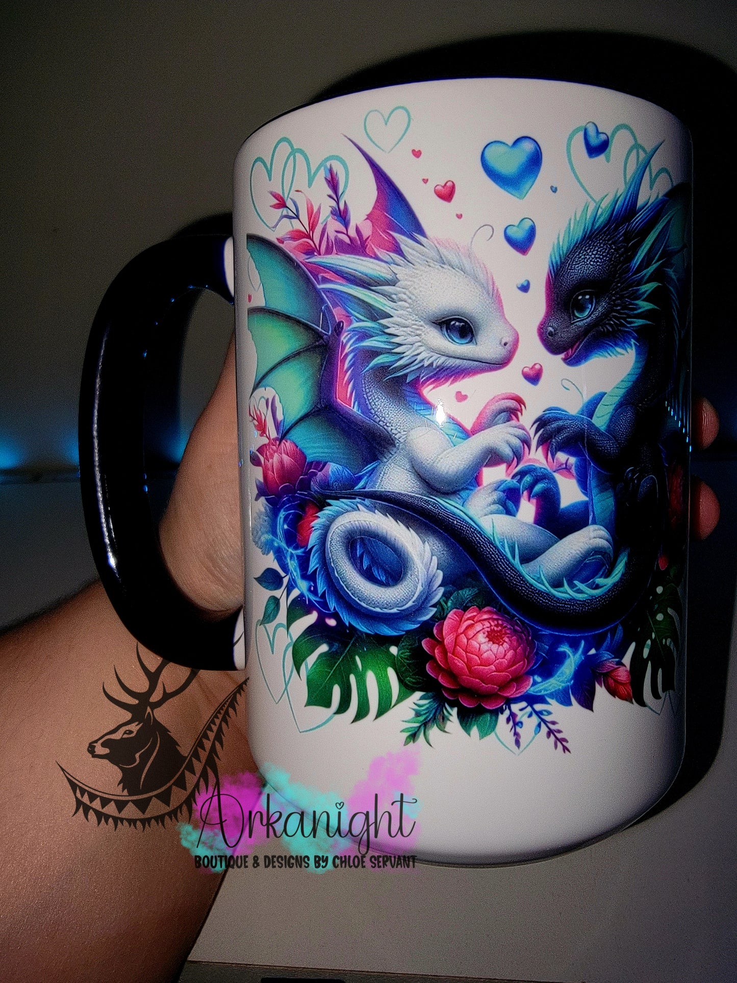 Tasse en céramique sur commande - Collection Saint-Valentin 2026 - Couple de Dragon Blanc et Noir