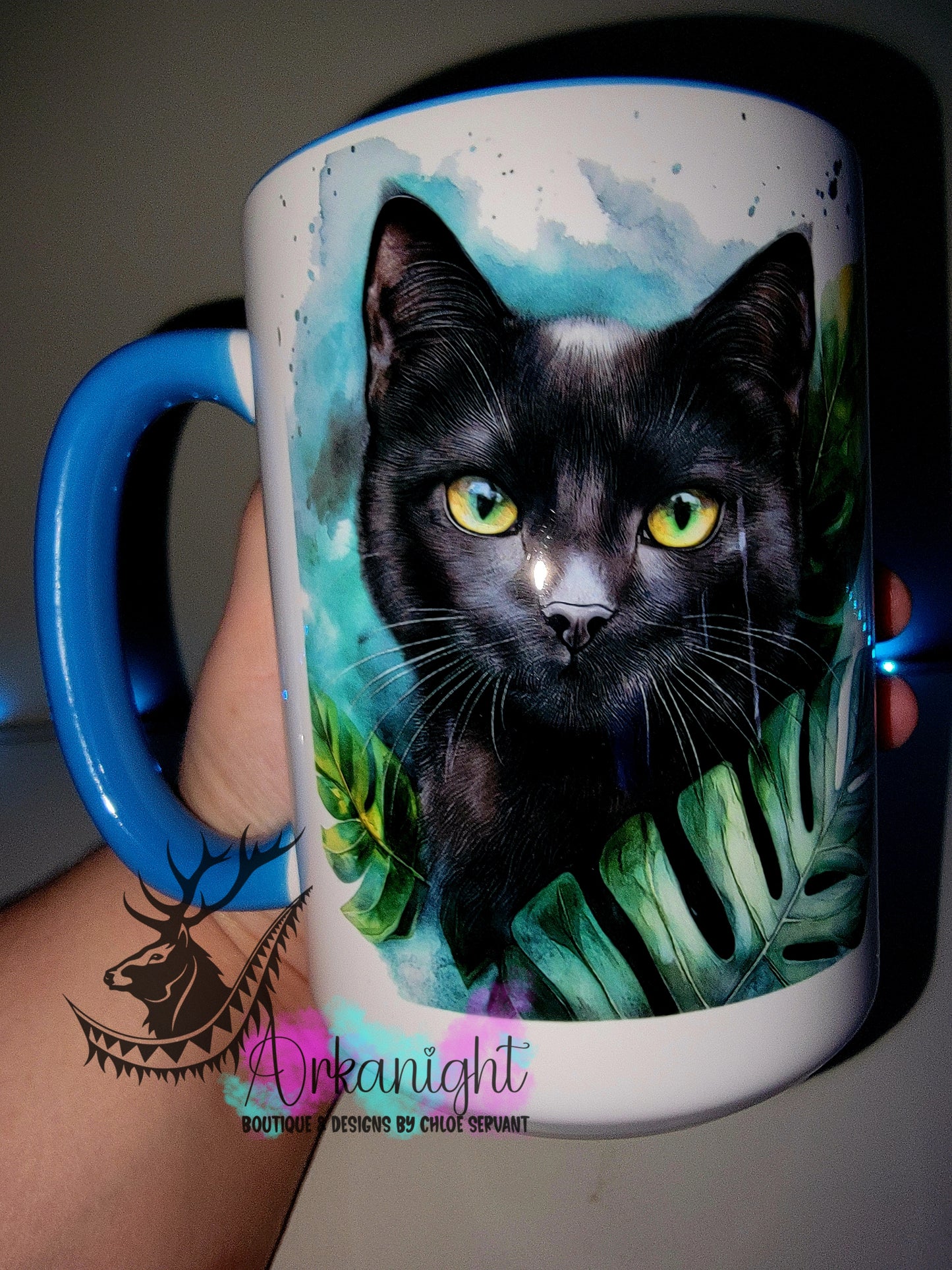 Tasse en céramique sur commande - Collection Watercolor Realism - Chat Noir