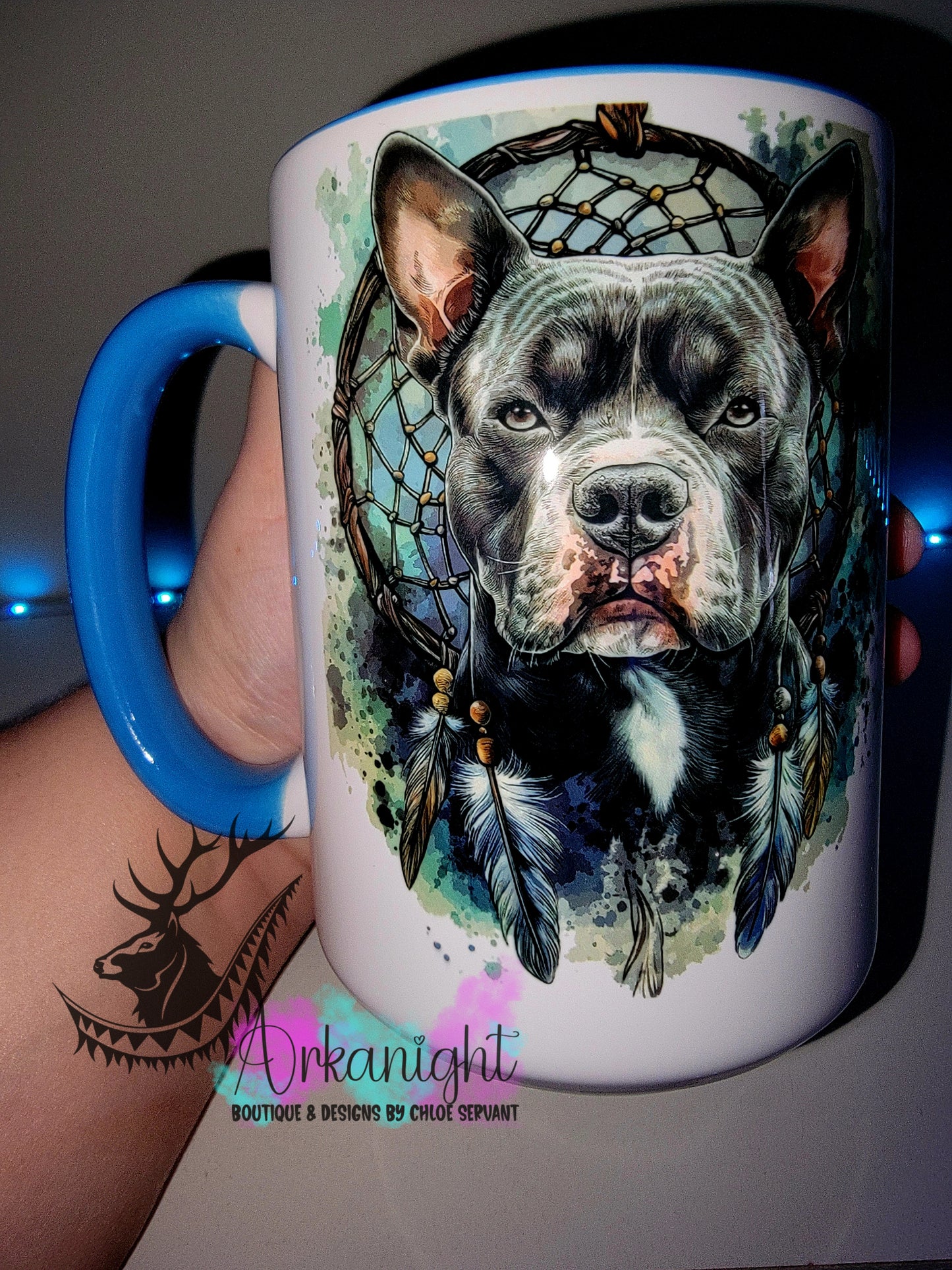 Tasse en céramique sur commande - Collection Watercolor Realism - Pitbull Bleu
