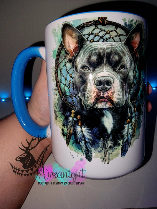 Tasse en céramique sur commande - Collection Watercolor Realism - Pitbull Bleu