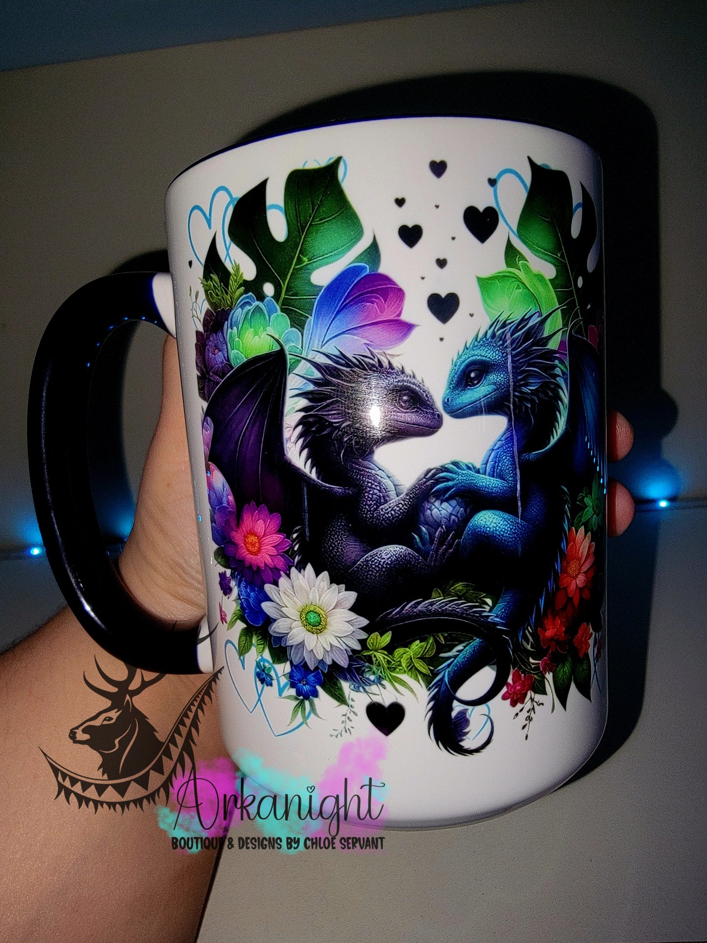 Tasse en céramique sur commande - Collection Saint-Valentin 2026 - Couple de Dragon Noir et Bleu Foncé