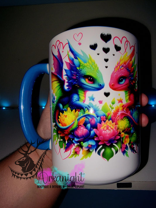 Tasse en céramique sur commande - Collection Saint-Valentin 2026 - Couple de Dragon Multicolors