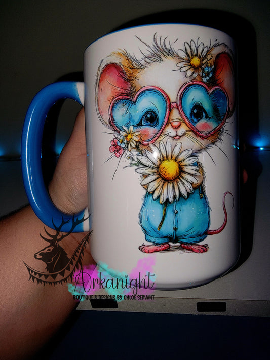 Tasse en céramique sur commande - Collection Saint-Valentin 2026 - Vintage - Souris Marguerite Amoureuse