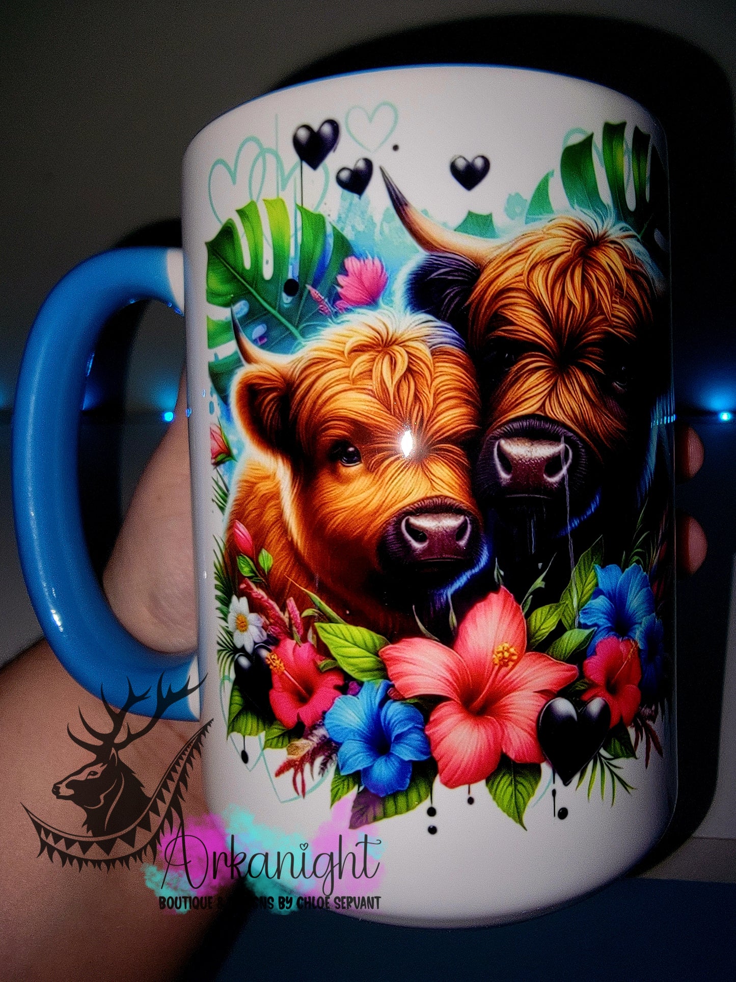 Tasse en céramique sur commande - Collection Saint-Valentin 2026 - Couple de Vache Highland Brune
