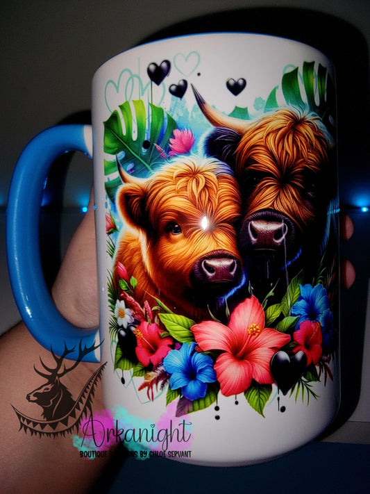 Tasse en céramique sur commande - Collection Saint-Valentin 2026 - Couple de Vache Highland Brune