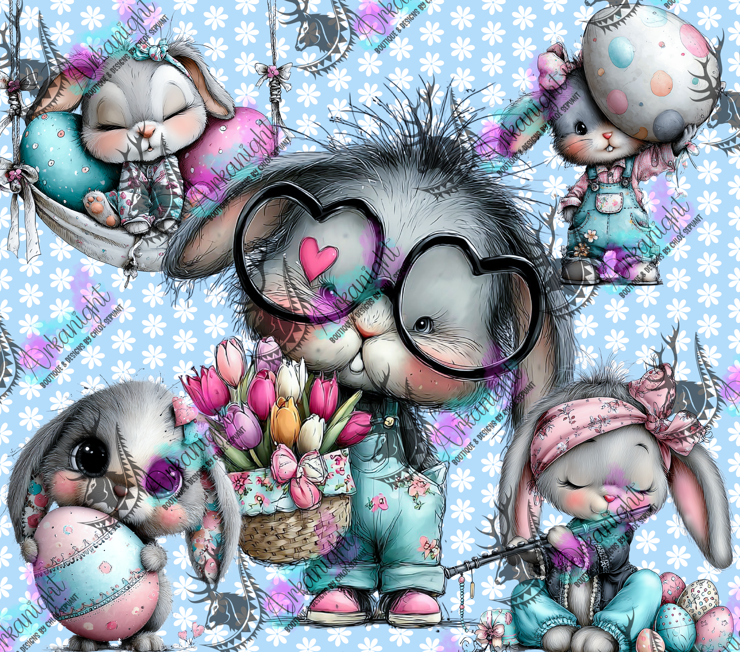 Numérique - Collection Pâques 2026 - Vintage - Cute Blue Bunnies Multi
