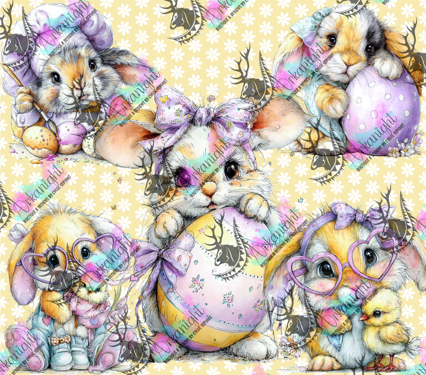 Numérique - Collection Pâques 2026 - Vintage - Yellow & purple Bunnies