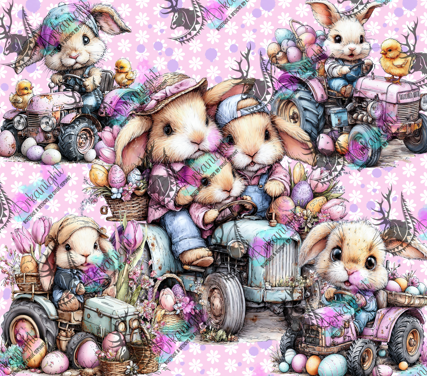 Numérique - Collection Pâques 2026 - Vintage - Bunnies on easter tractors