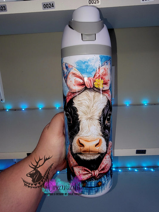 Owala DUPE 24 oz sur commande - Collection Watercolor Realism - Vache Holstein