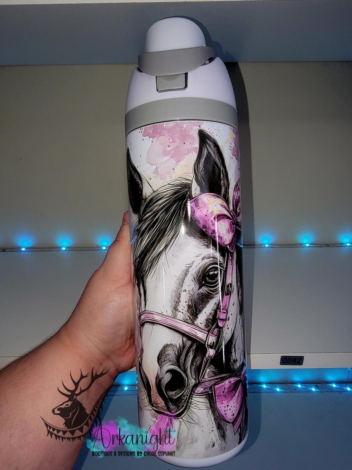 Owala DUPE 24 oz sur commande - Collection Watercolor Realism - Black & White Baby Paint Horse