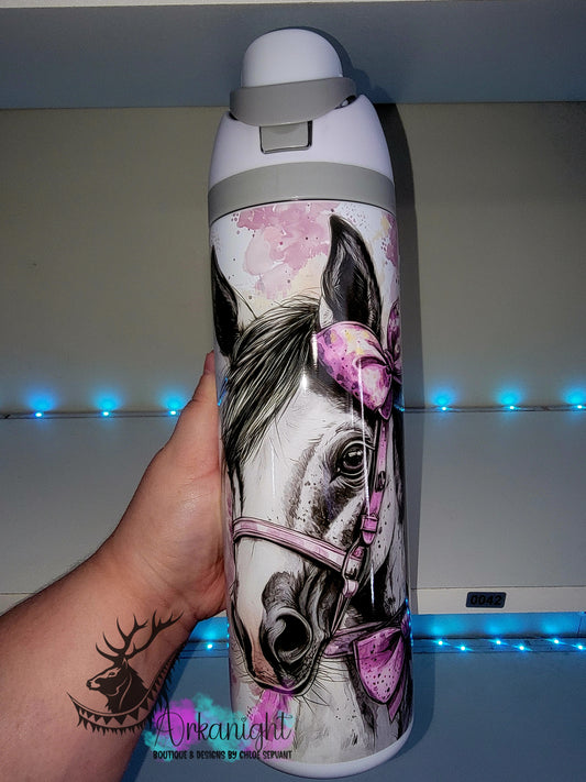 Owala DUPE 24 oz sur commande - Collection Watercolor Realism - Black & White Baby Paint Horse