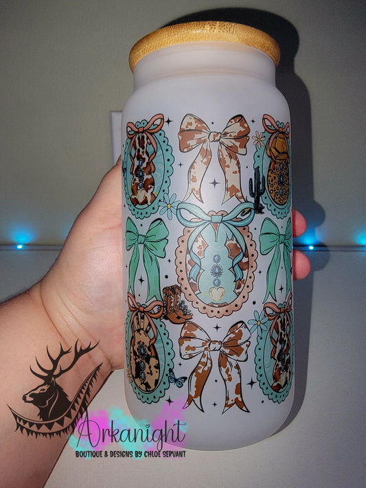 Verre en vitre givré 16oz & Couvercle en Bambou - Collection Pâques - Cowgirl Concho vibes