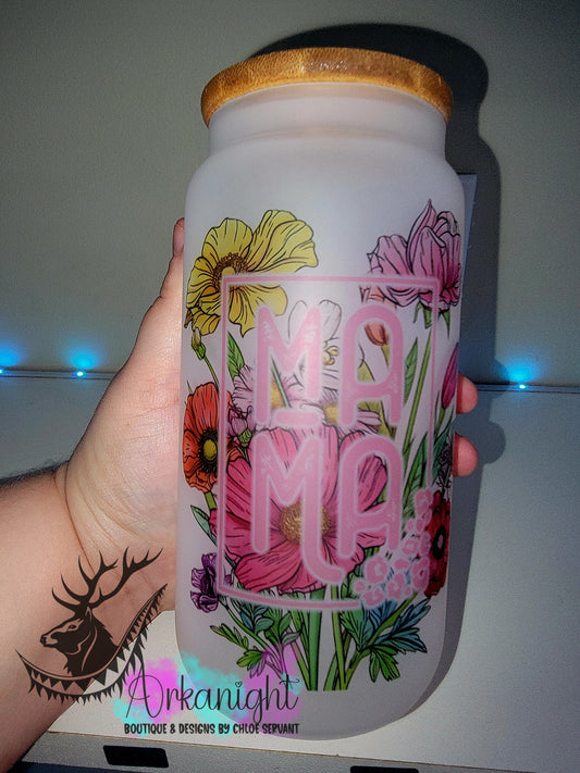 Verre en vitre givré 16oz & Couvercle en Bambou - Collection Fête des mères - MaMa