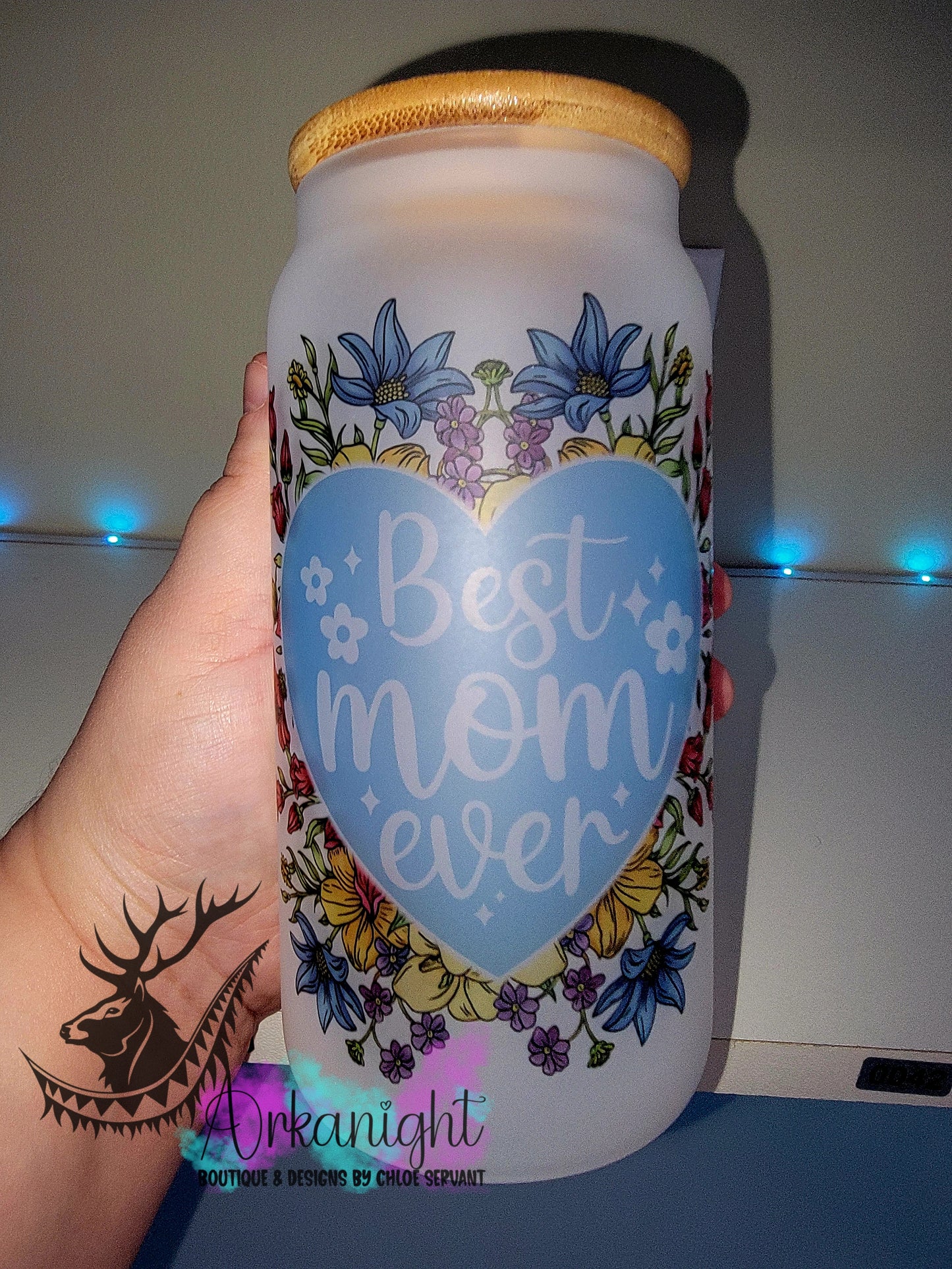 Verre en vitre givré 16oz & Couvercle en Bambou - Collection Fête des mères - Best mom EVER