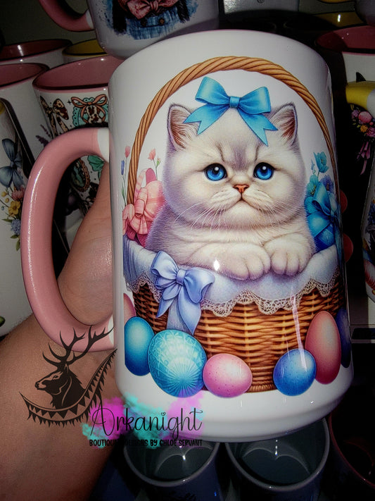 Tasse en céramique sur commande - Collection Pâques 2026 - Chaton Blanc
