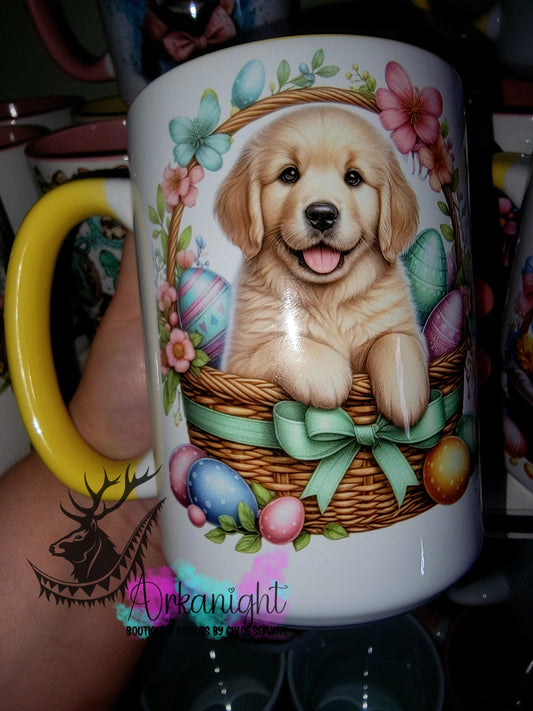 Tasse en céramique sur commande - Collection Pâques 2026 - Chiot Golden Retriever