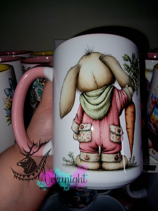 Tasse en céramique sur commande - Collection Pâques 2026  - Vintage - Lapin de dos