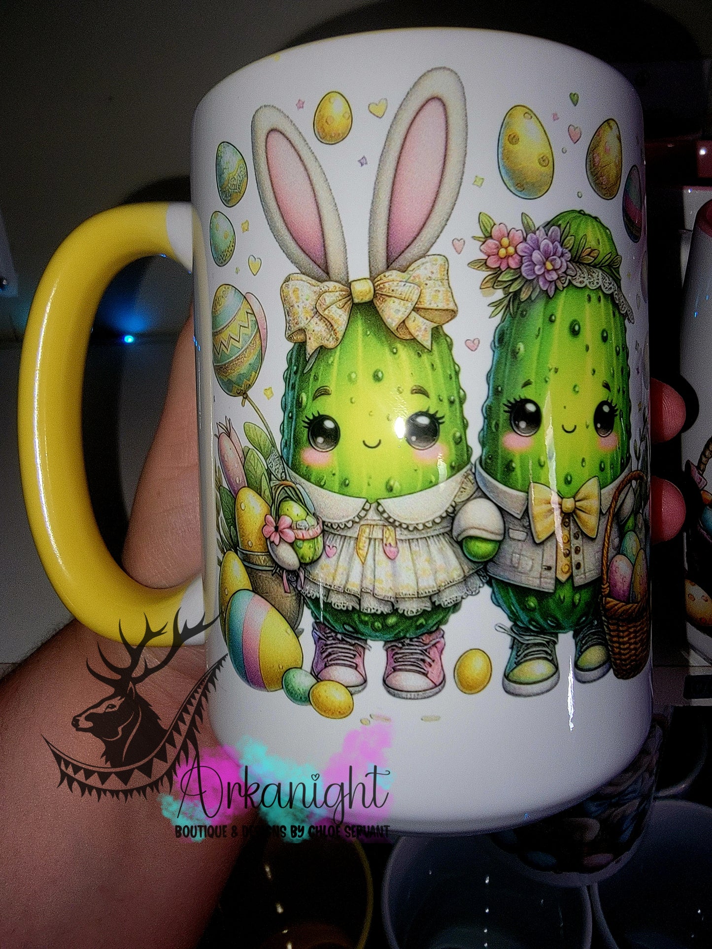 Tasse en céramique sur commande - Collection Pâques 2026 - Cornichons - Couple - Teinte Jaune