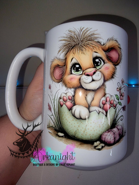 Tasse en céramique sur commande - Collection Pâques 2026 - Vintage - Lion dans Oeuf