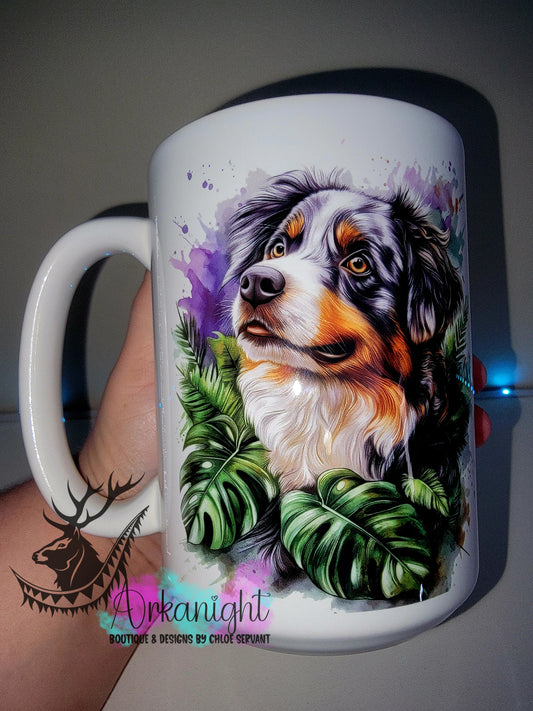 Tasse en céramique sur commande - Collection Watercolor Realism - Berger Australien Bleu Merle