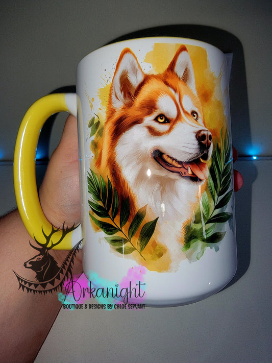 Tasse en céramique sur commande - Collection Watercolor Realism - Malamute Roux