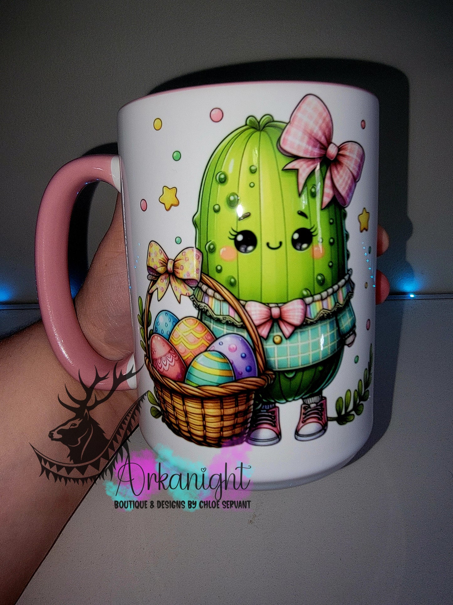 Tasse en céramique sur commande - Collection Pâques 2026 - Cornichons - Pastel Seule / Boucle Rose