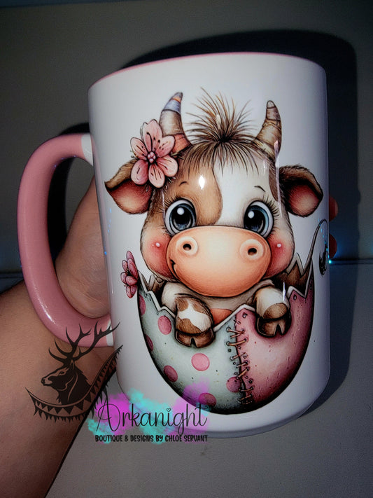 Tasse en céramique sur commande - Collection Pâques 2026 - Vintage - Vache dans oeuf