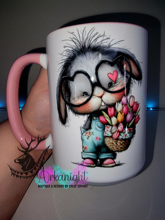 Tasse en céramique sur commande - Collection Pâques 2026 - Vintage - Lapin & Coeur Rose