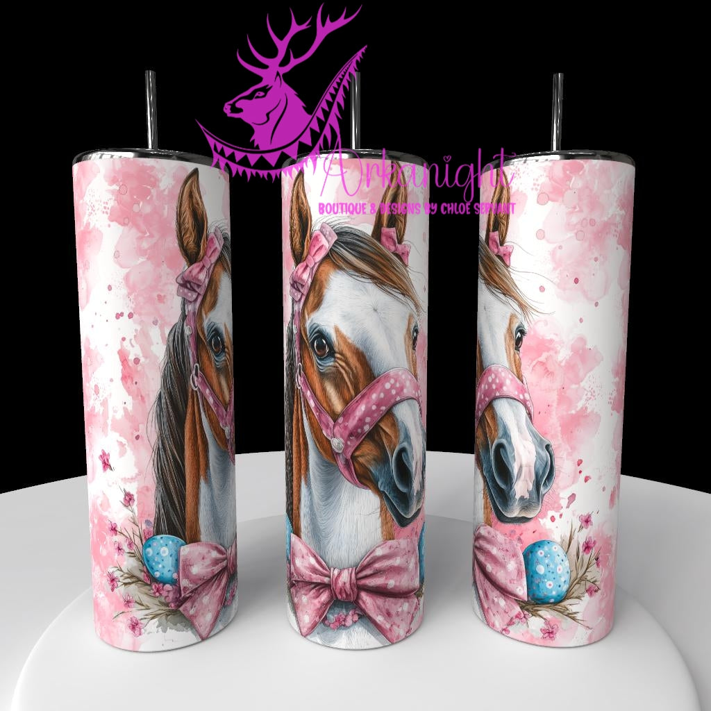 Gourde sur commande - Watercolor Realism - Paint Horse Tan & blanc - Teinte de rose / Boucle Rose