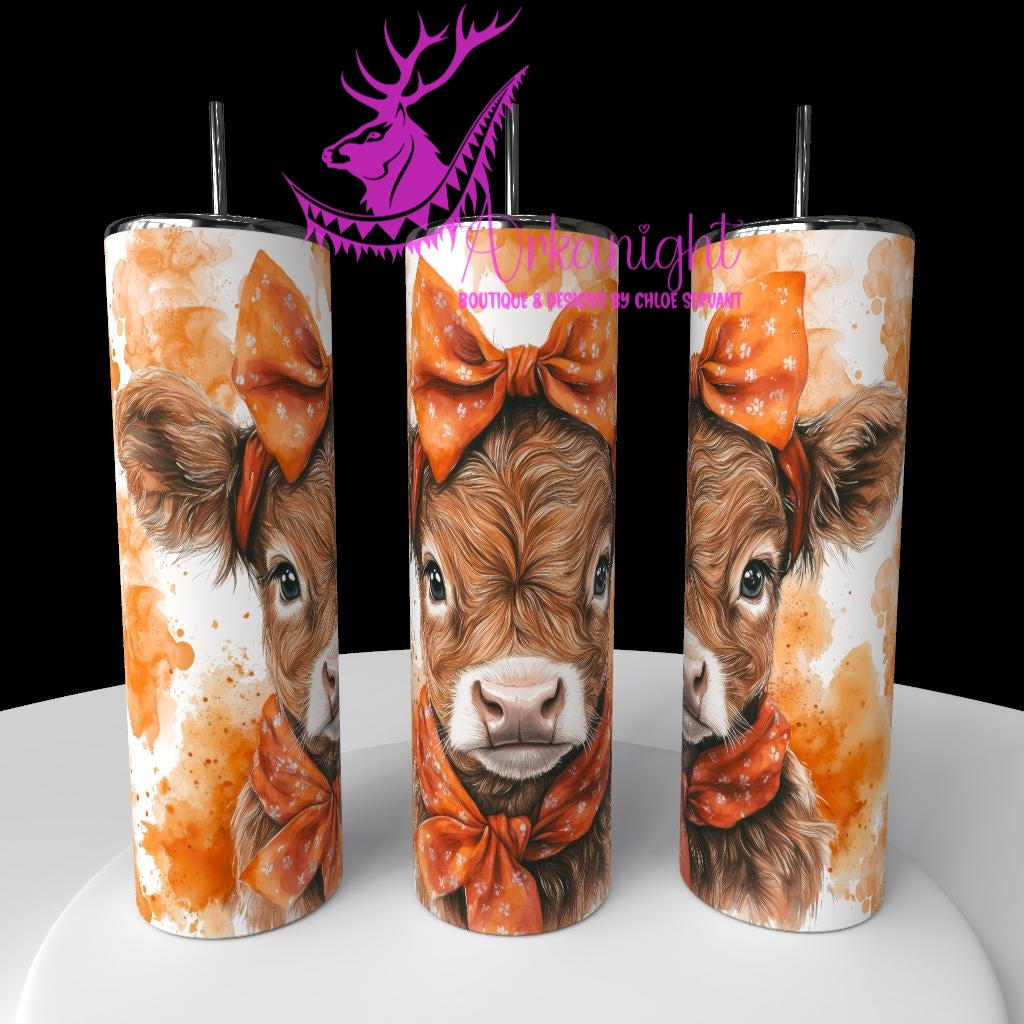 Gourde sur commande - Watercolor Realism - Highland Cow Rousse- Teinte Orangé