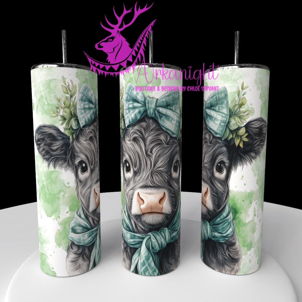 Gourde sur commande - Watercolor Realism - Vache Grise & blanche - Teinte vert