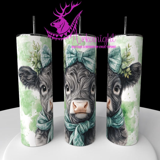 Gourde sur commande - Watercolor Realism - Vache Grise & blanche - Teinte vert