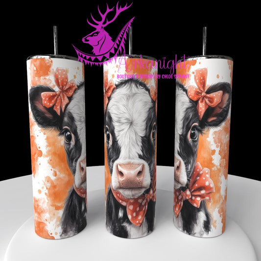 Gourde sur commande - Watercolor Realism - Vache Holstein - Teinte orangé