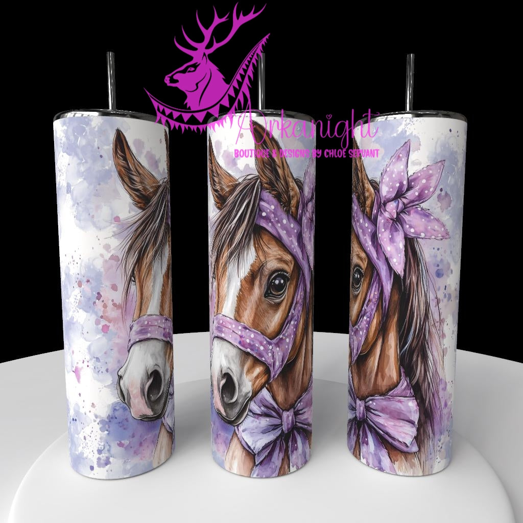 Gourde sur commande - Watercolor Realism - Pouliche Quarter Horse - Teinte Lilas - Boucle Mauve