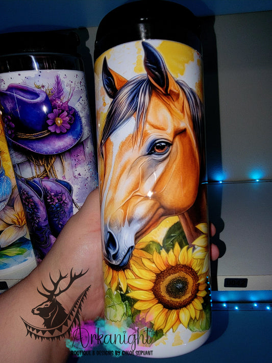 Gourde sur commande - Couvercle à café - 14 oz - Collection Été 2026 - Quarter Horse & Sunflowers