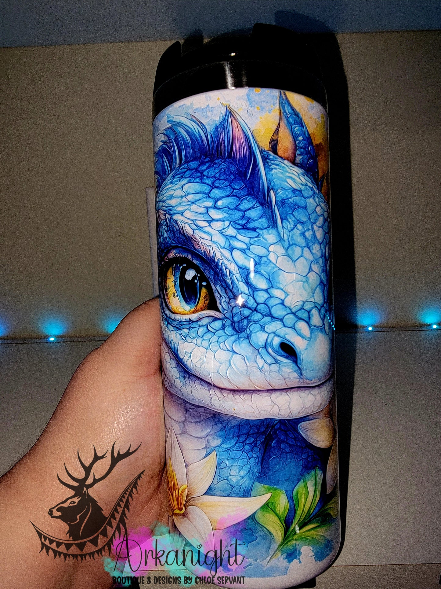Gourde sur commande - Couvercle à café - 14 oz - Collection Été 2026 - Dragon Turquoise & Jaune