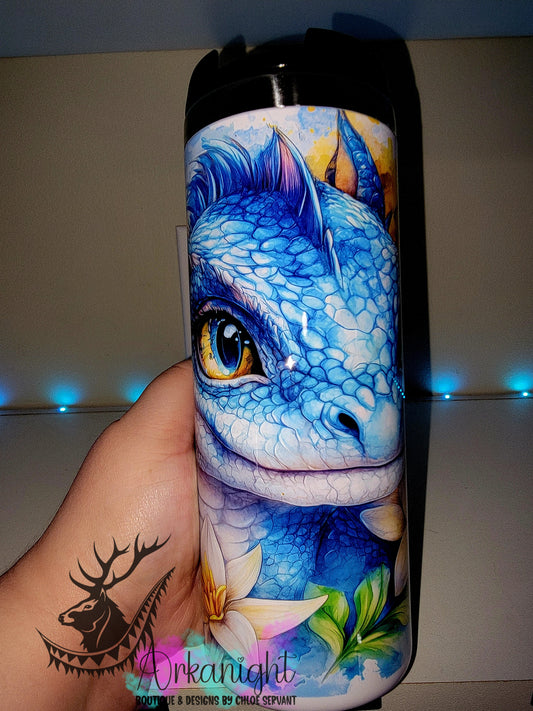 Gourde sur commande - Couvercle à café - 14 oz - Collection Été 2026 - Dragon Turquoise & Jaune