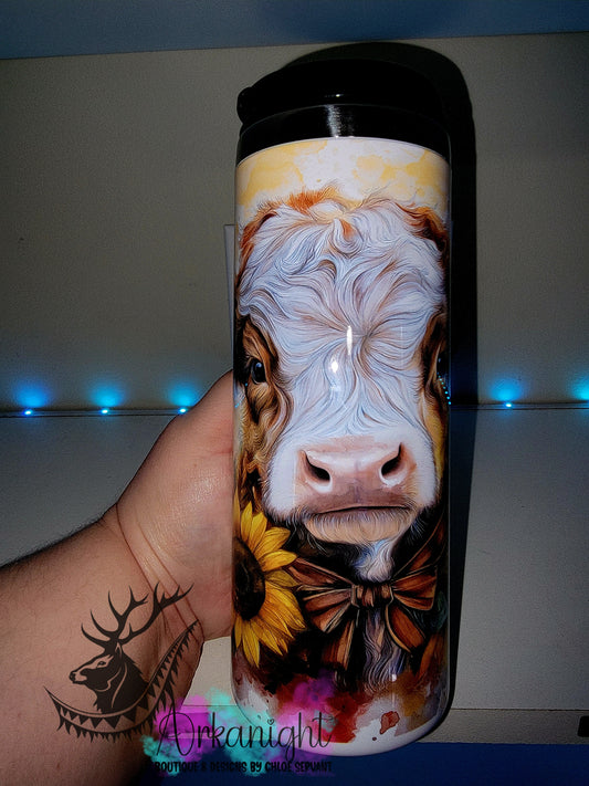 Gourde sur commande - Couvercle à café - 14 oz - Collection Été 2026 - Highland Cow & Sunflowers