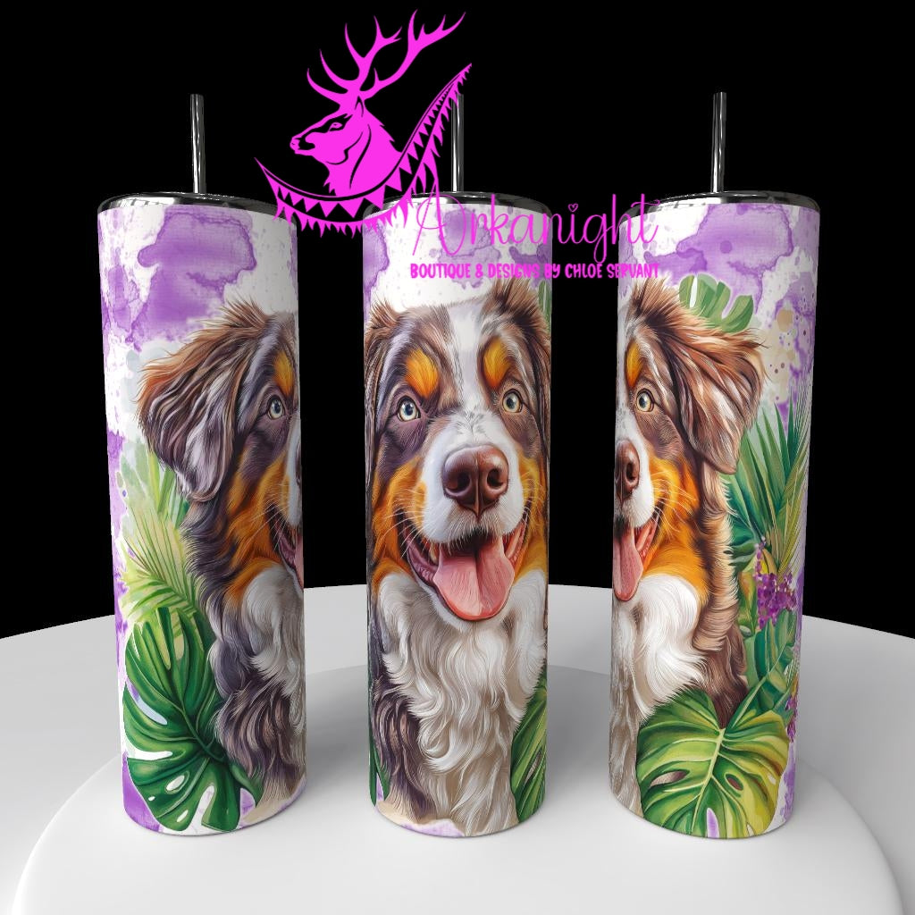 Gourde sur commande - Collection Watercolor Realism - Chiens - Berger Australien Rouge Merle- 01