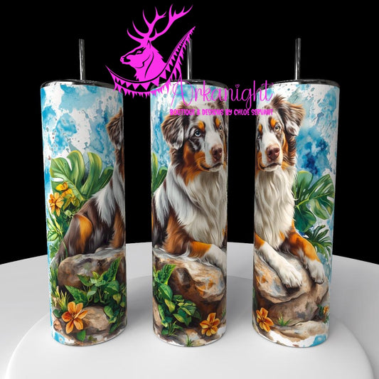 Gourde sur commande - Collection Watercolor Realism - Chiens - Berger Australien Rouge Merle- 02